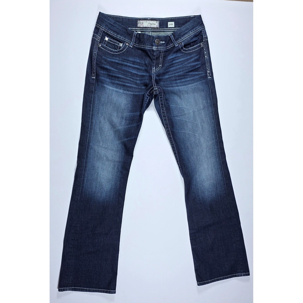 BKE Payton Bootcut Jeans Dark Wash Contrast Stitch Embellished Pocket 29x31.5